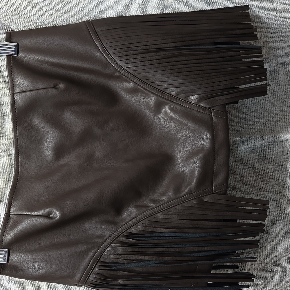 Superdown, Skirt, NWOT, Fringe, Zipper, Fully Lined, Faux Leather, XXS, Brown - Picture 7 of 11